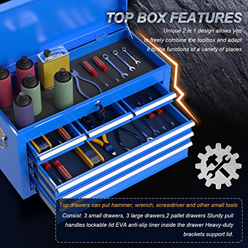 8-Drawer Tool Chest Toolbox, Rolling Tool Chest With Wheels, High Capacity Detachable Mobile Tool Storage Cabinet For Workshop, Garage, Mechanics And Repair Room(Cool Blue) #TOP2