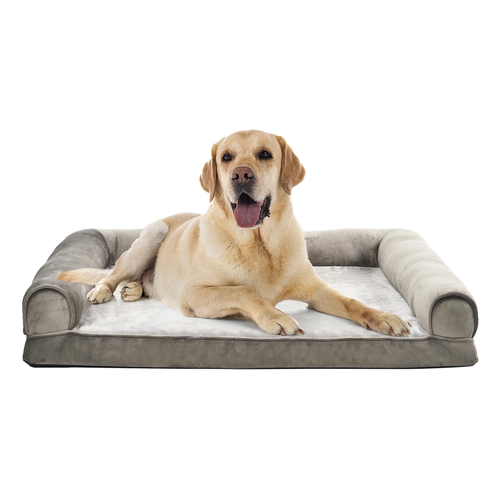 Amazon Basics XL Cat and Dog Bed U-Shape Bolster, Orthopaedic Foam Dog Sofa with Removable Washable Cover, Taupe, 112 x 89 x 20 cm (L x W x H) — image 1