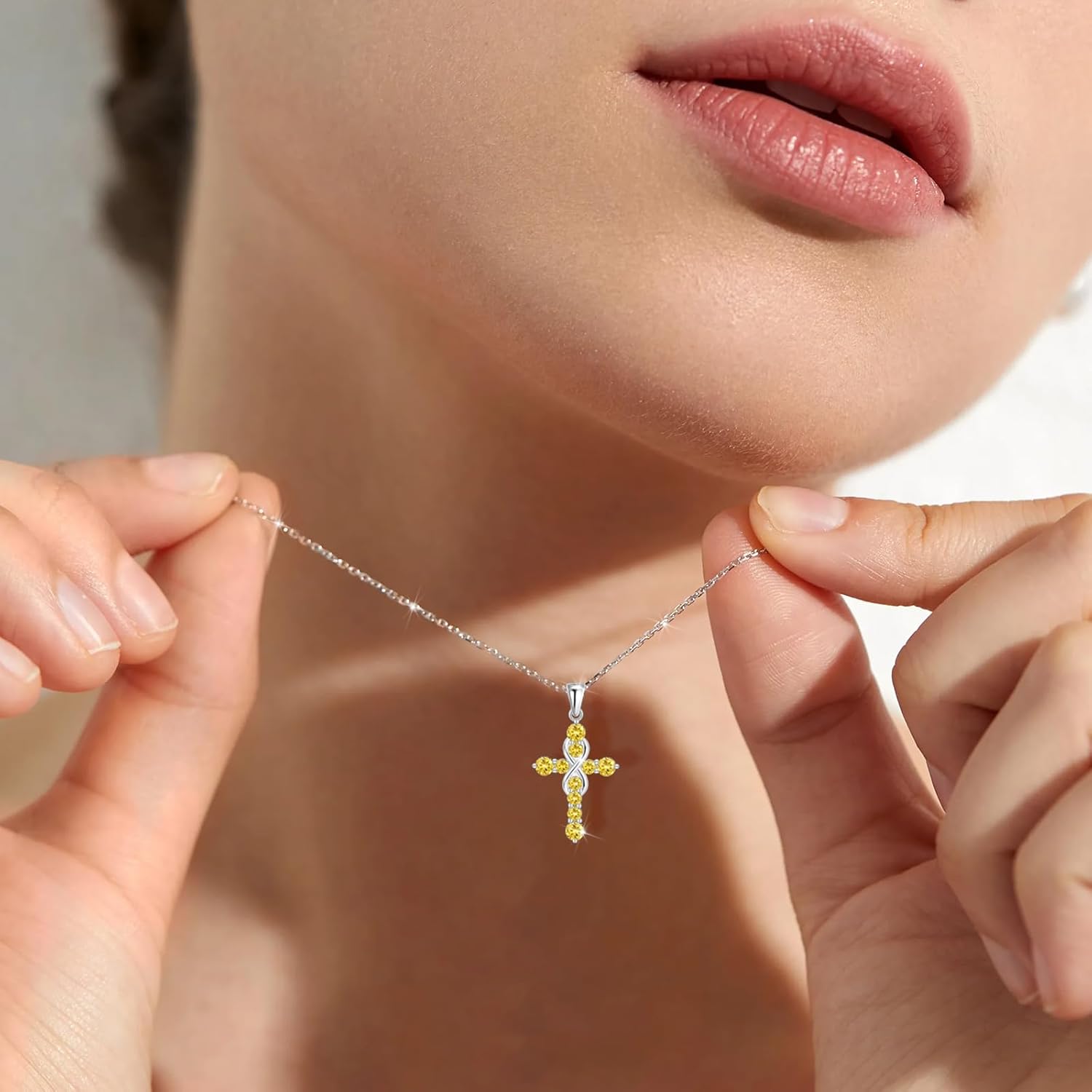 Infinty Cross Pendant Necklace For Women, S925 Sterling Silver Birthstone Pendant Necklace, Christian Birthday Gifts for Women - Image 7
