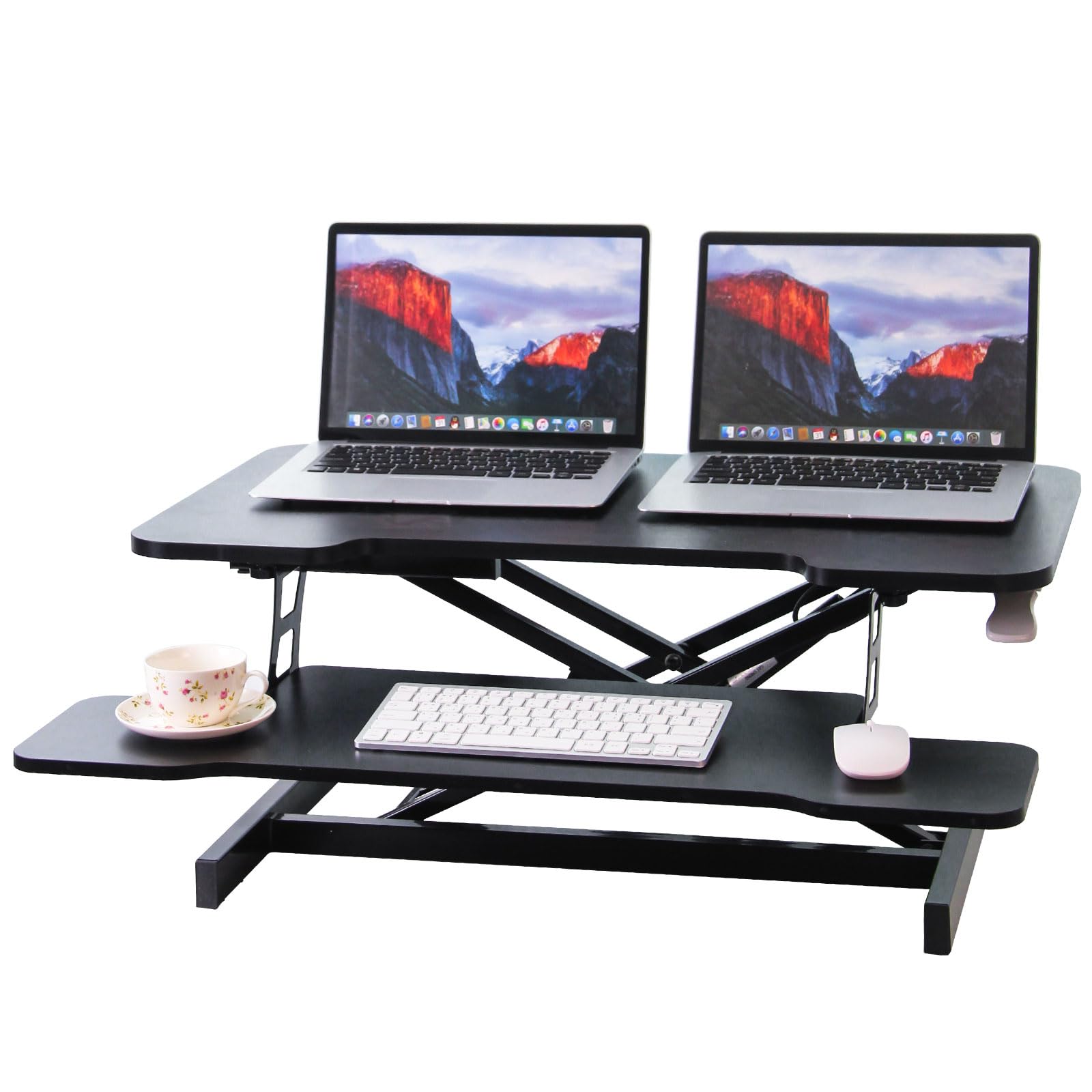 Standing Desk Converter, 32" Height Adjustable Sit to Stand Up Desk Workstation, Dual Monitor Desk Riser with Keyboard Tray, Black Desktop Tabletop Riser Laptop for Home Office (Black)