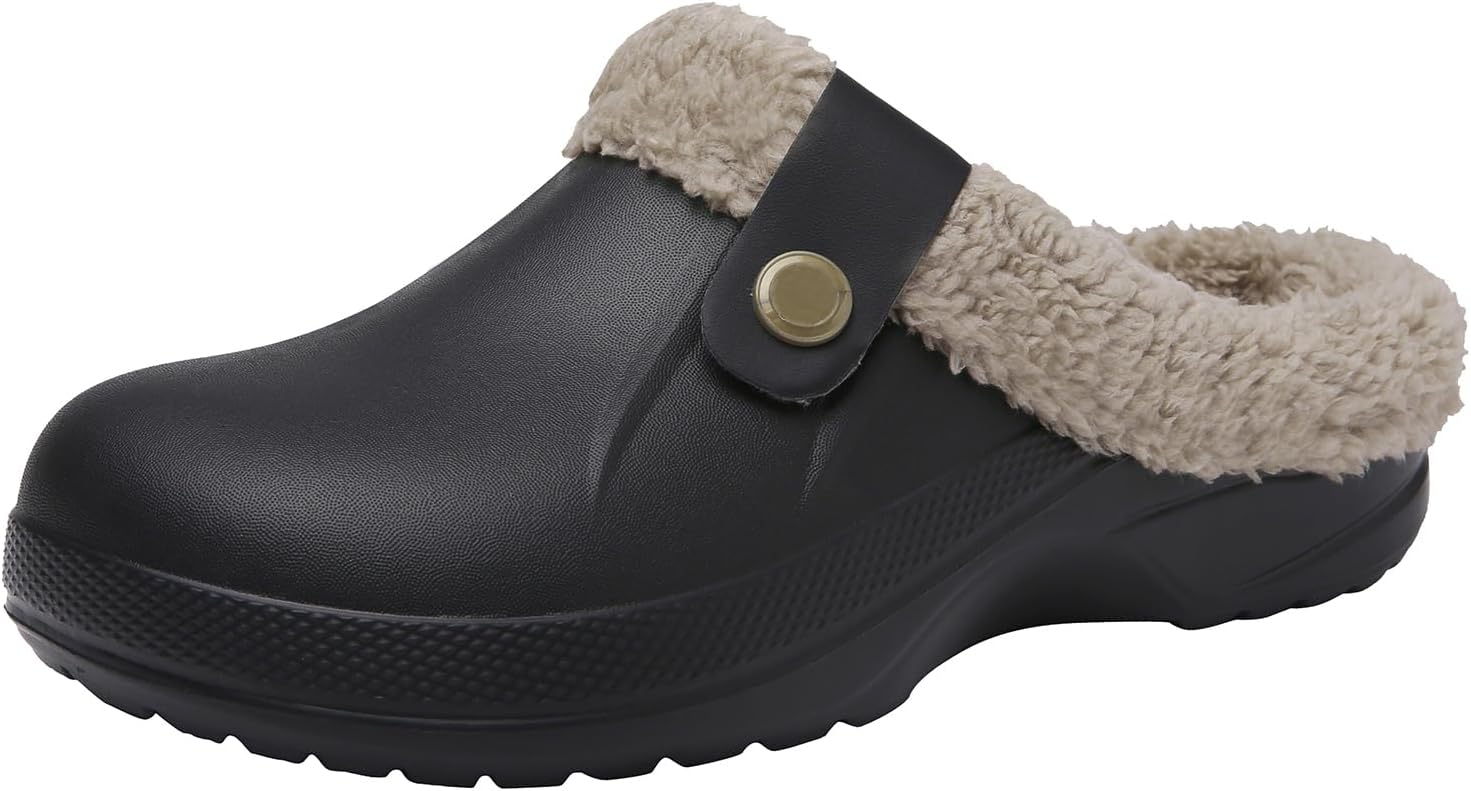 ChayChaxWaterproof Slippers Women Men Fur Lined Clogs Winter Garden Shoes Warm House Slippers Indoor Outdoor Mules