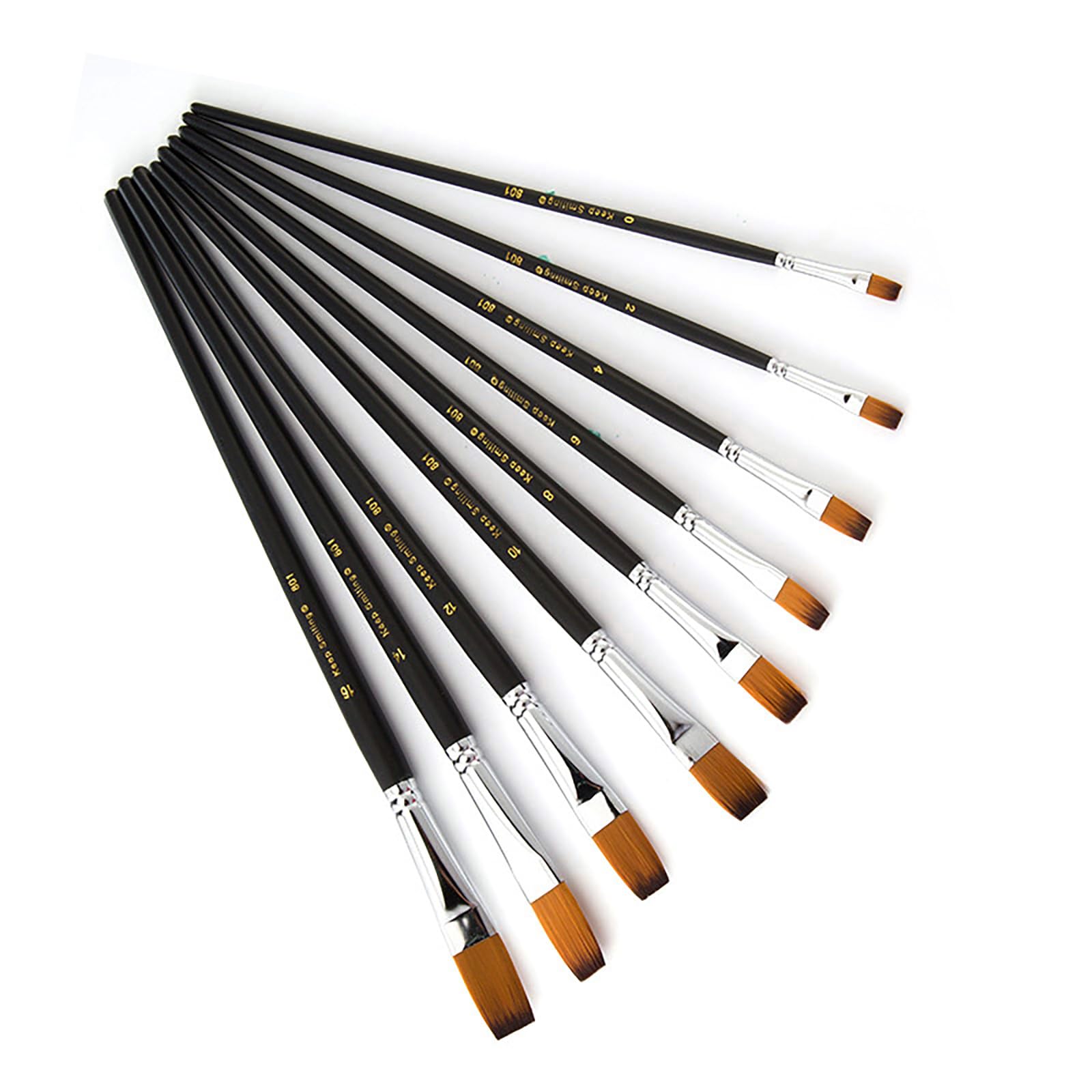 Set di 9 pennelli per Pittura con Manico Lungo e Piatto, in setole Sintetiche di qualità, con Manico in Legno, Ideali per Principianti, Professionisti, per Pittura acrilica, Acquerello e Olio.