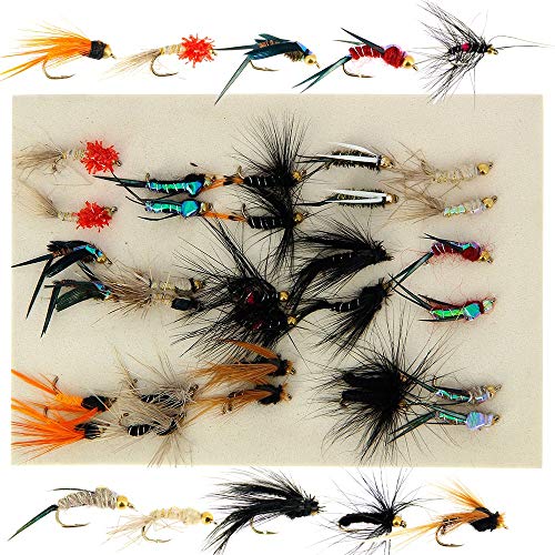 30 x Assorted Fly Fishing Trout Flies mixed Gold Headed Nymph Set Size 10 Barbed