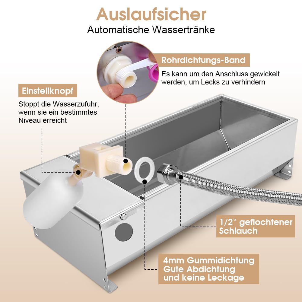 Bebedero Automático para Ganado, 7.5L, Acero Inoxidable, Dispensador de Agua de Autollenado para Vacas, Tanque de Agua Resistente con Válvula
