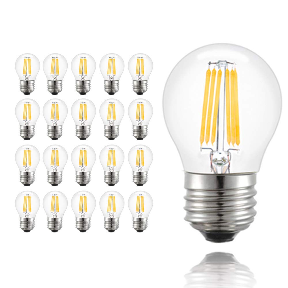 6W LED Filament Light Bulbs Edison Screw, Globe 360° Beam Angle 2700-3000K Warm White Lamp Bulb, 60Watts Incandescent Replacement, 20 Pack Light Bulbs