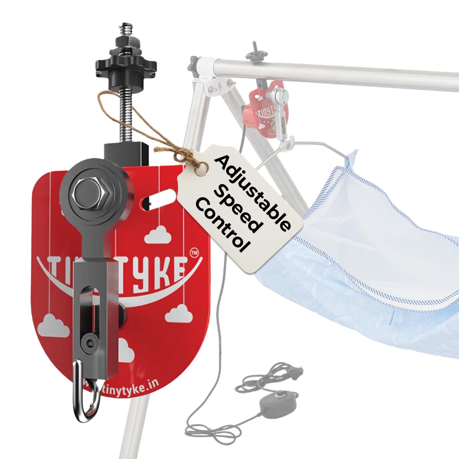 TINYTYKE Automation Kit (Cradle Not Included) w/Manual Hook - Automatic Cradle Kit for Baby with Blue Hammock - Electric Swing Motor w/Adjustable Speed - Jhula Kit for Baby 0-3 Years- 20KG Capacity