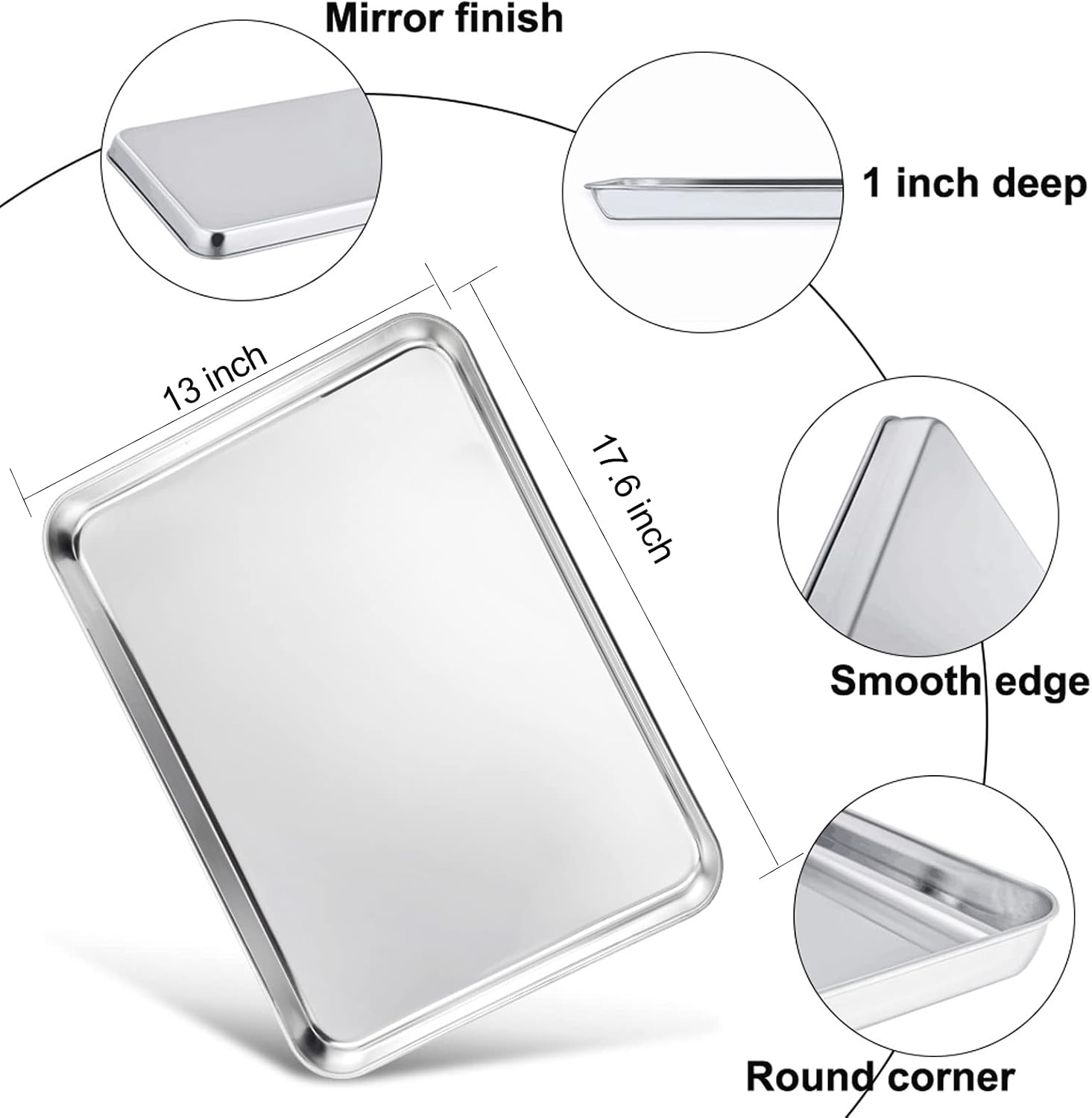 TeamFar Stainless Steel Baking Sheet, 17.6 x 13 x 1inch Half Baking Pan Cookie Sheets with Cooling Rack & 50PCS Parchment Papers for Baking/Roasting/Broiling, Healthy & Sturdy, Dishwasher Safe