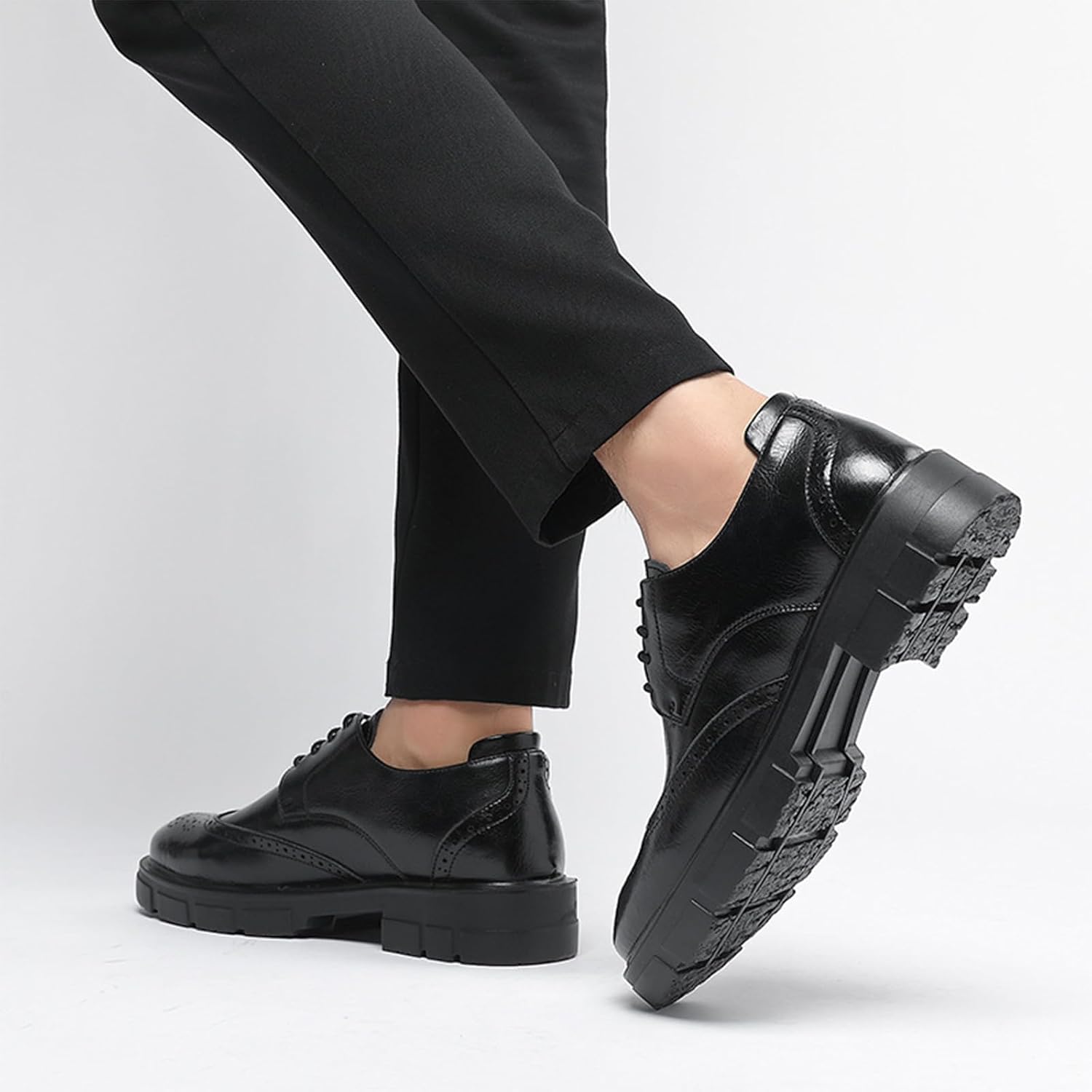 Men's Leather Platform Lace Up Wingtip Oxford Shoes Comfort Breathable Lug Sole Brogue Dress Shoes Casual Business Work Shoes - Image 7