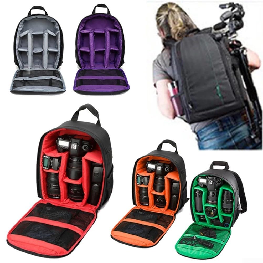 Zaino impermeabile per fotocamera DSLR con supporto per treppiede, borsa a tracolla in nylon per Canon per obiettivi Sony e Olympus, custodia da viaggio (viola)