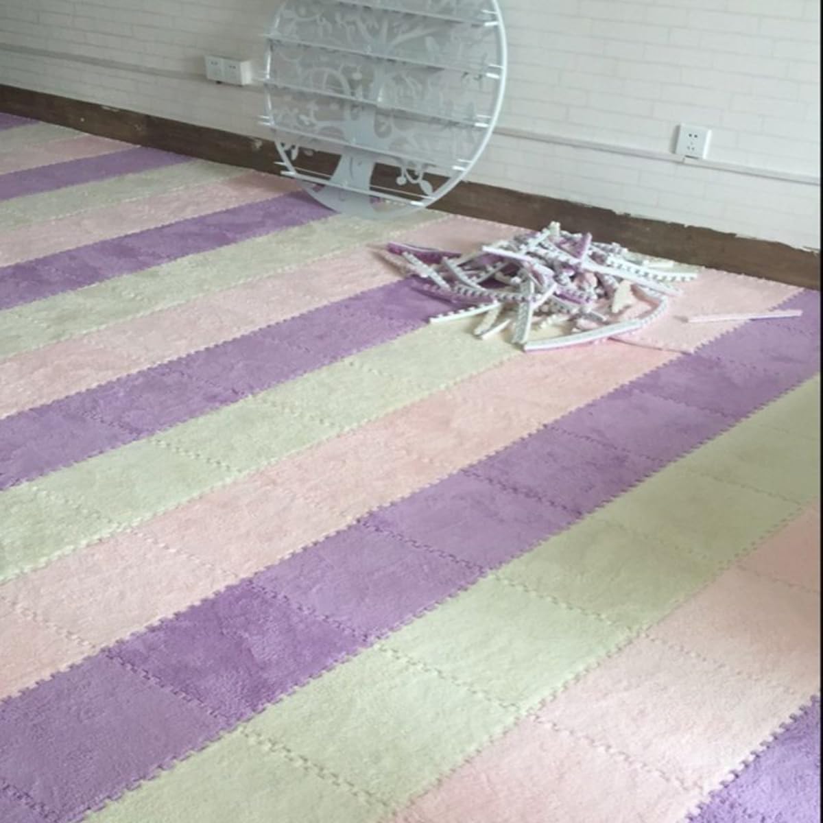 Plüsch-Schaumstoff-Bodenmatte, DIY-Puzzle-Teppich, 30 x 30 x 1 cm, weiche Spielmatten, Schlafzimmer-Krabbelmatten, rutschfest, ineinandergreifender Teppich, Teppich (30 Stück, Rosa)