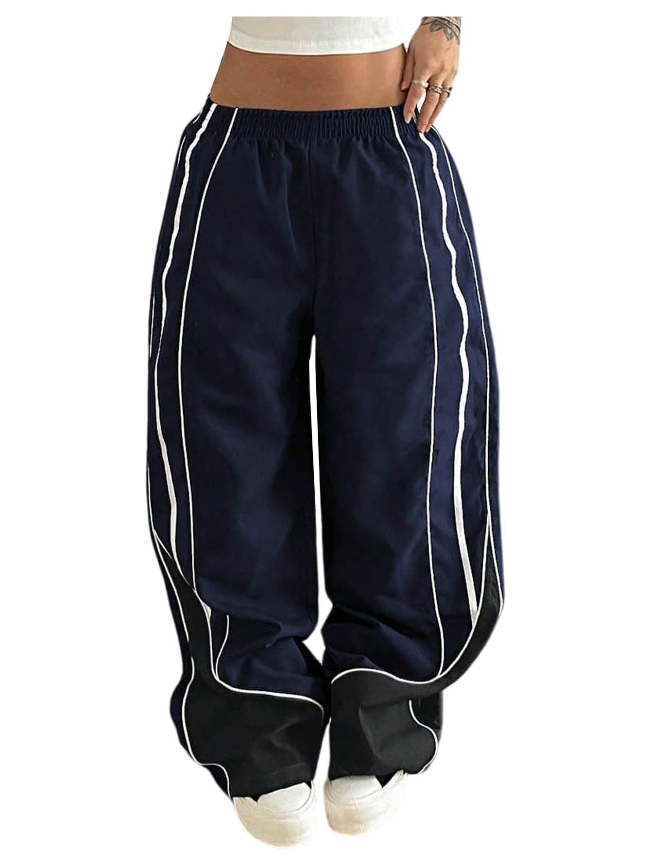 SOLY HUX Womens Parachute Pants Elastic Waist Y2k Baggy Track Sweatpants with Pockets Streetwear