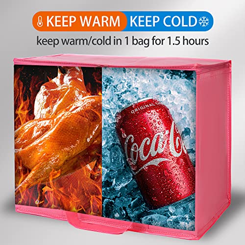 Bodaon 2-Pack Insulated Reusable Grocery Shopping Bag, X-Large Frozen Food Cold, Cooler Bags With Zippered Top, Pink #TOP2