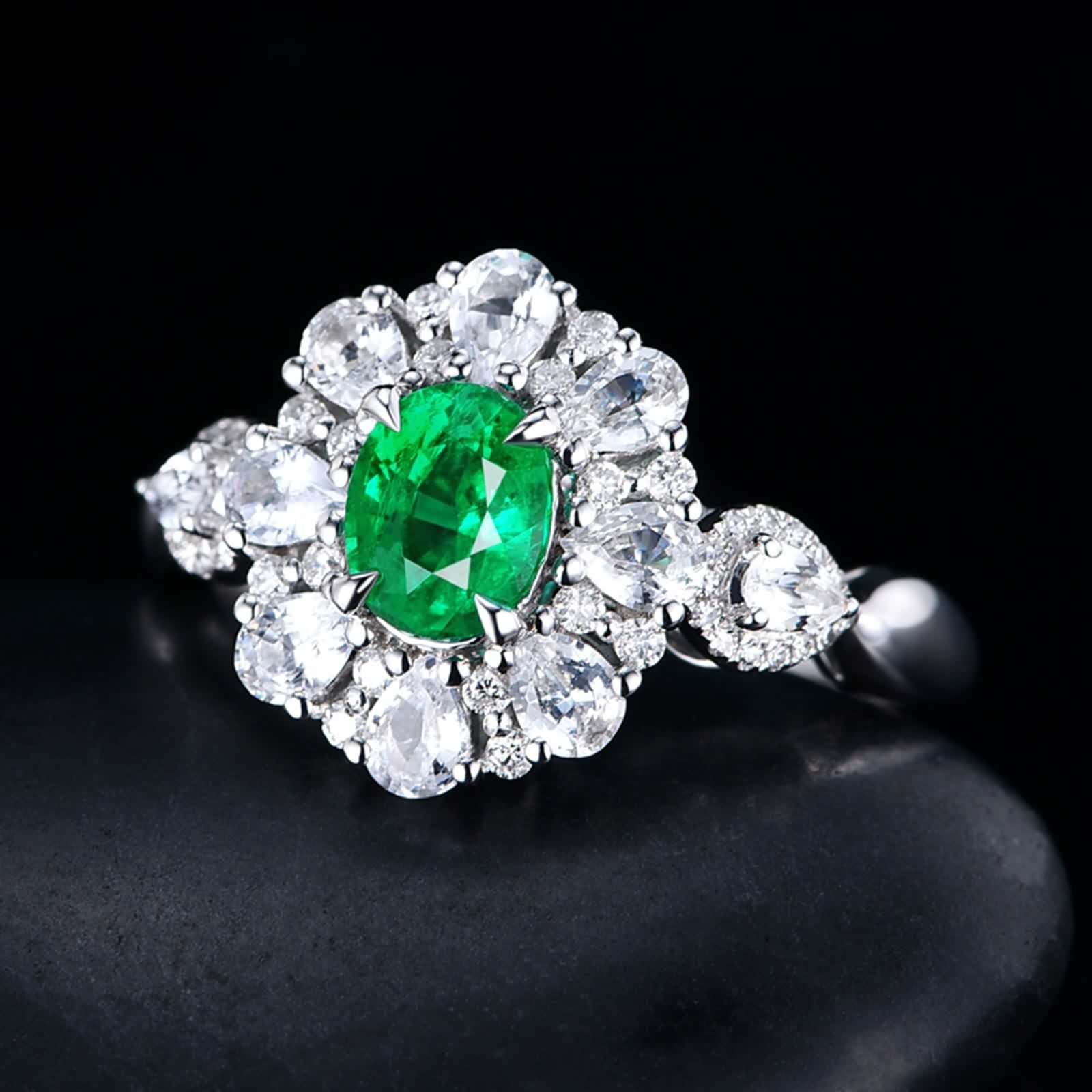 Anillos Mujer con Esmeralda, Alianza de Boda Mujer 1Ct Verde Forma Oval Moissanita Blanco para Esposa Novia Ajuste Cómodo