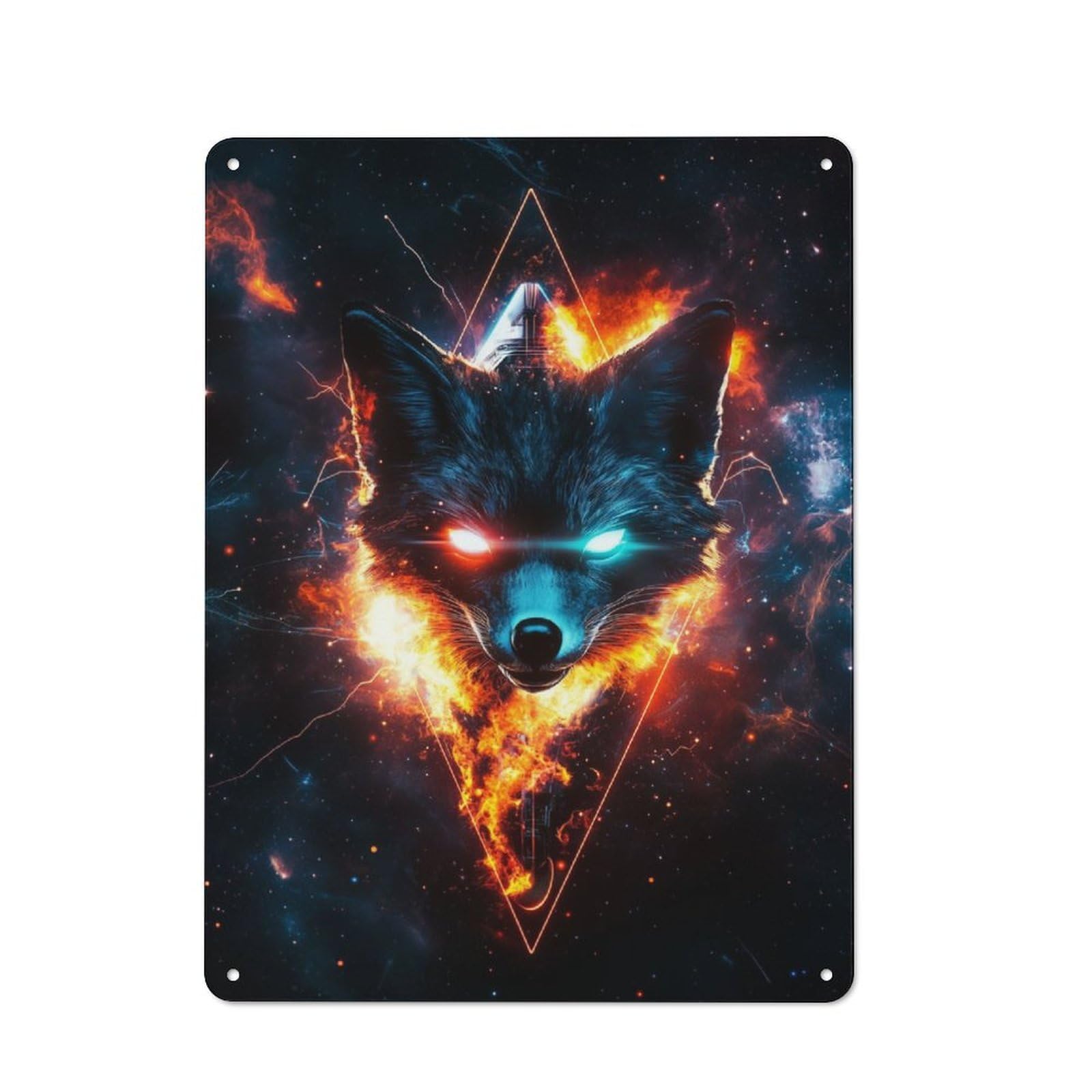 Junmoney Fiery Galactic Fox Industrial-Style Tin Sign 40X30cm For Garage Or Workshop, For Garage, Workshop And Man Cave Decoration