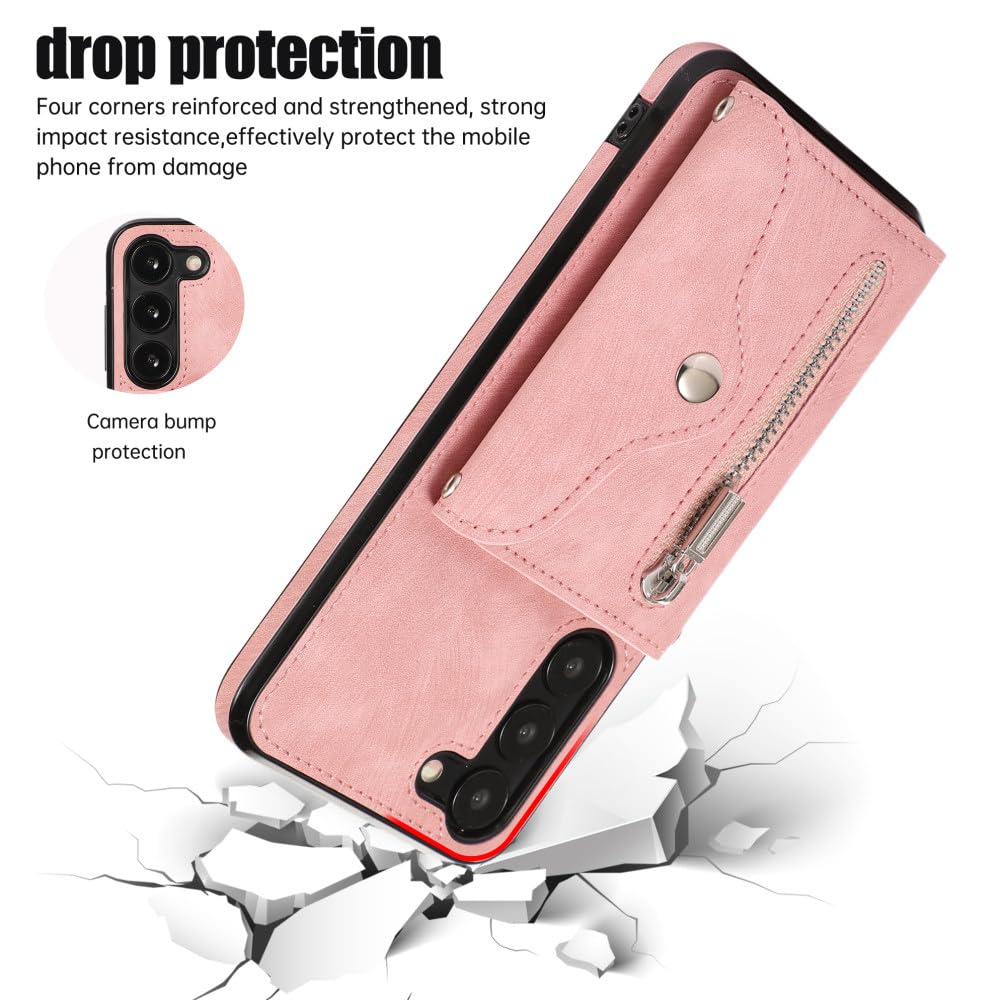 Funda Solt para Tarjetas de Cuero con Cartera con Cremallera y Cordón Largo para Samsung Galaxy A14 A54 A24 A34 A53 A52 S23 S22 S21 FE S20 Funda Cruzada, Negra, para Samsung S22Ultra