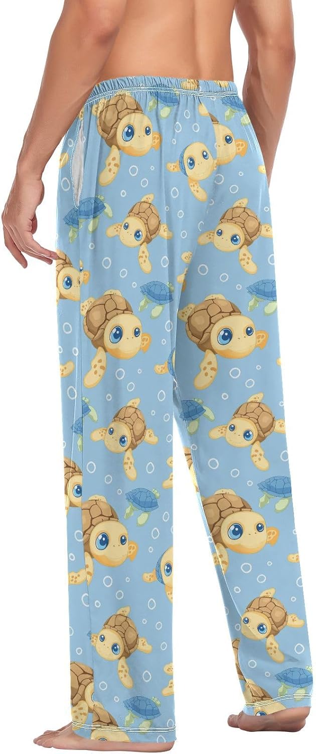 ALAZA Cute Sea Turtle Cartoon Men's Sleepwear Mens Pajama Pants Bottoms with Pockets, S