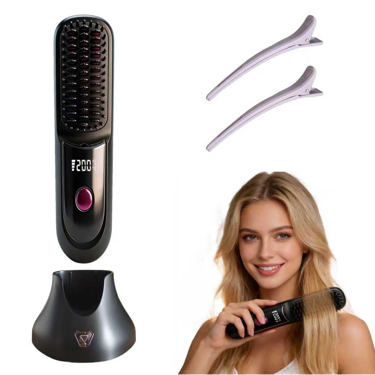 Vonloge Go Brush Pro 2026, Cordless Hair Straightener Brush, USB Rechargeable Fast Heating with 3 Temperature Settings & LED Display, Mini Portable Hairs Brush for Home and Travel