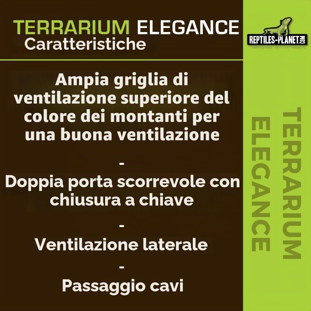 Reptiles Planet Alluminio Elegance Terrario per Rettile/Anfibio 100 x 45 x 50 Nero