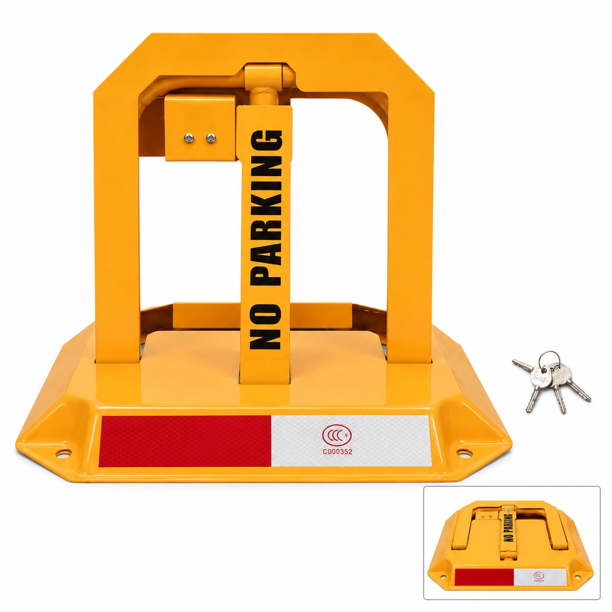 Bloqueador Plegable para Parking con Llave - Cepos Parking - Barrera Parking Seguridad - Cepo para Plaza de Garaje - Protección Antirrobo - Bolardos para Parking