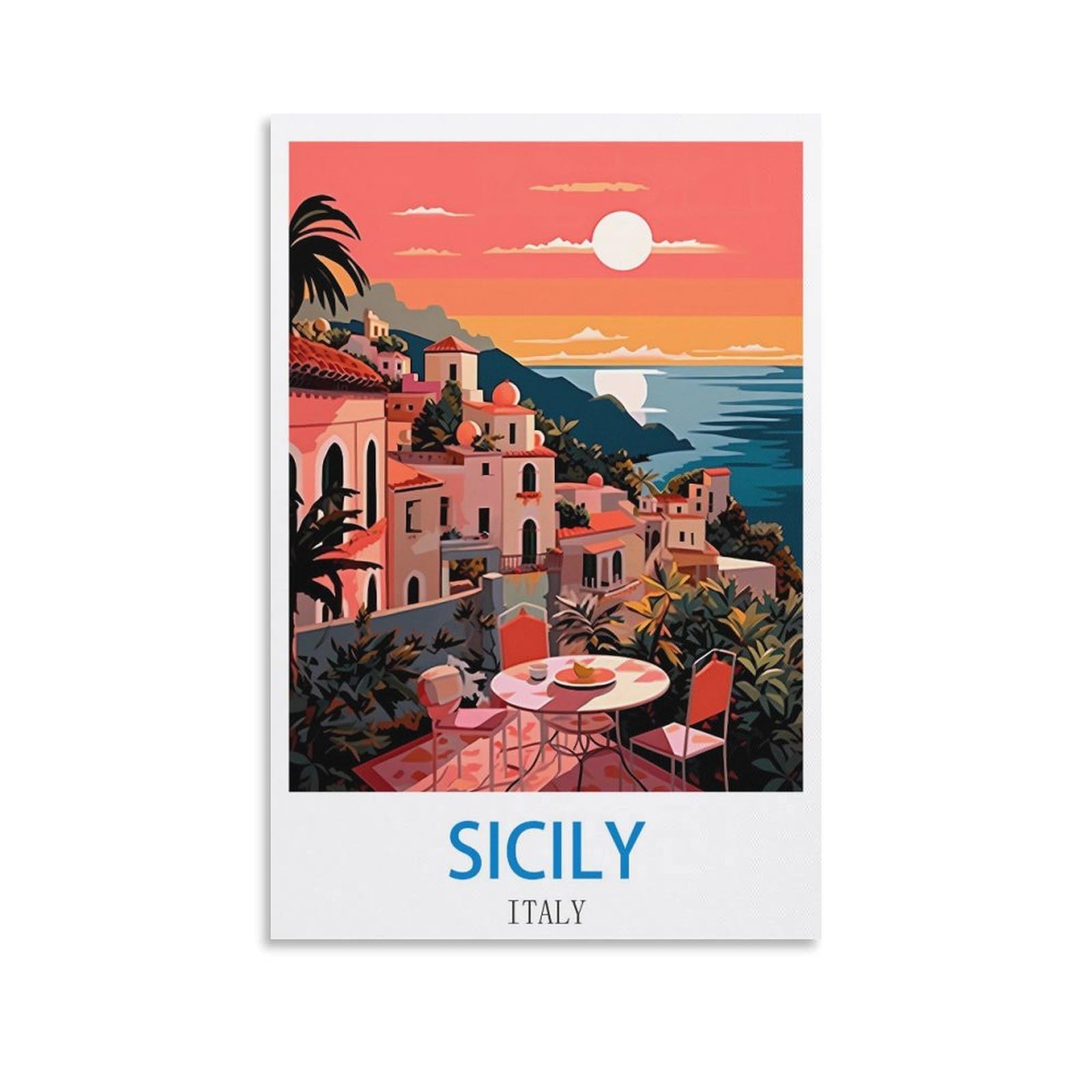 Fzyuen Unframe-Style Sicily Italy Vintage Travel Posters 08X12inch(20X30cm) Canvas Wall Art Prints For Wall Decor Room Decor Bedroom Decor