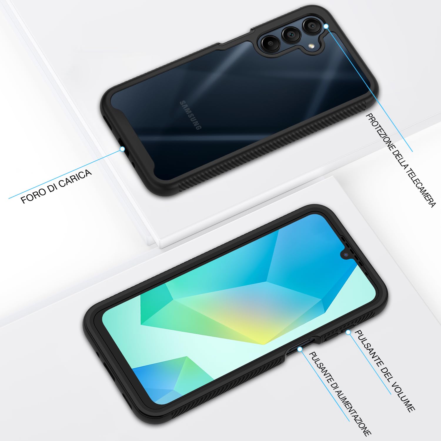 CENHUFO Cover Samsung Galaxy A16 4G/5G / A17 4G/5G / A26 5G, 360 Gradi Antiurto con Protezione Schermo Integrata, Rugged Doppia Case Fronte Retro Custodia per Samsung A16 A17 4G/5G / A26 5G - Nero