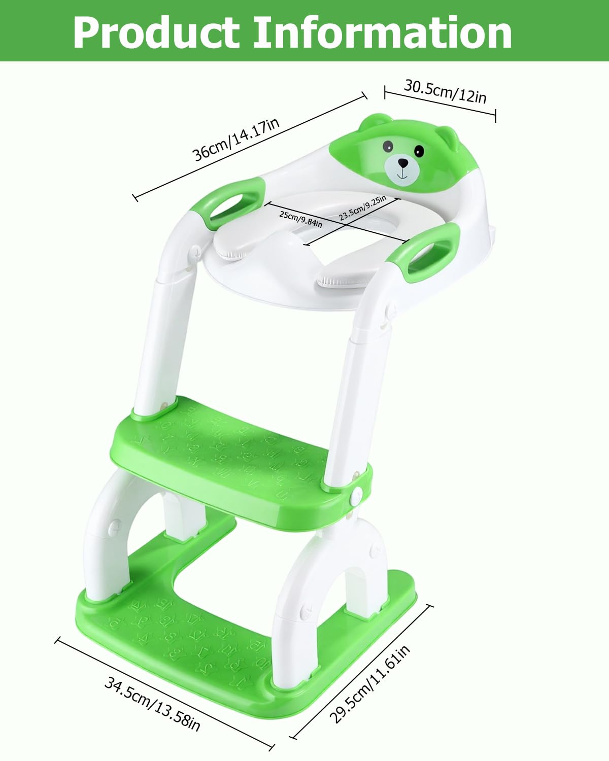 2-in-1 Toilettensitz Kinder mit Treppe, Upgraded WC Aufsatz für Kinder für Jungen und Mädchen, Toilettentrainer mit Treppe, Höhenverstellbar Bequemer Sicherer Toilettensitze (Grün Drei Treppe)