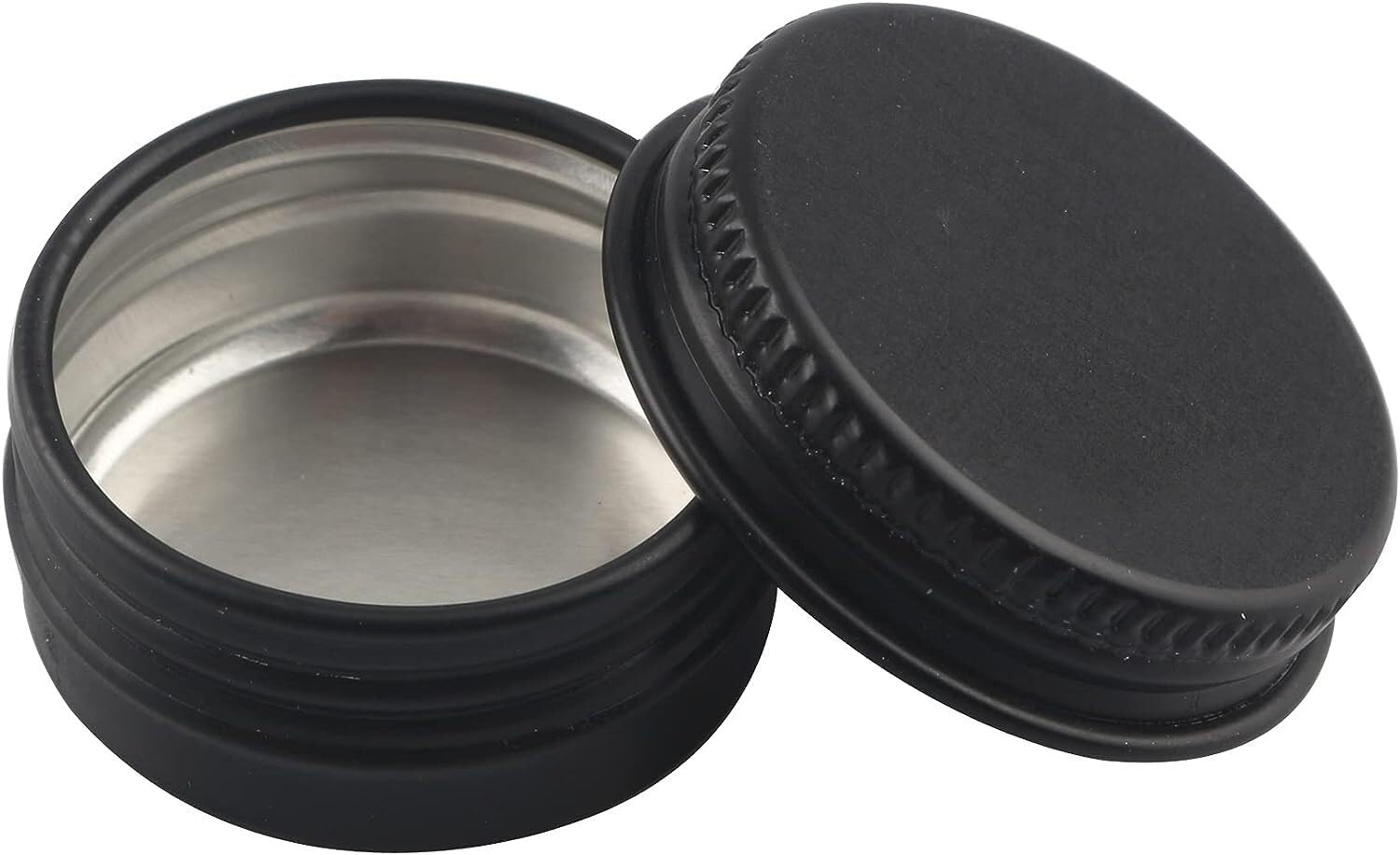 Tarro de cosméticos, 48 latas de Aluminio con Tapas Rosca, tarros Almacenamiento, recipientes for cosméticos, macetas 6 espátulas(Matte Black,15ml)