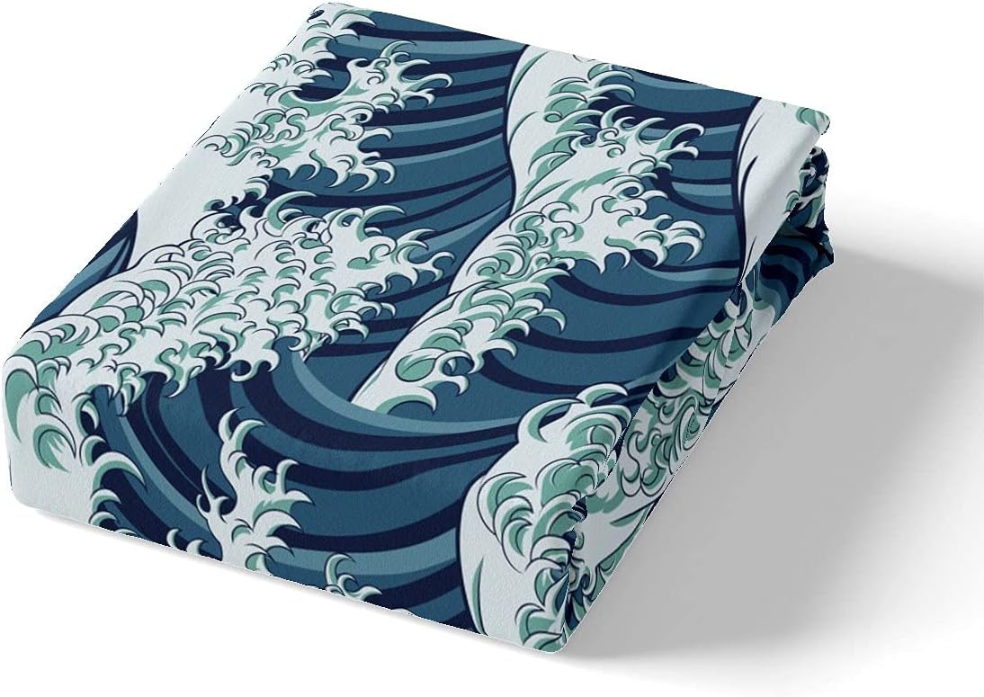 Erosebridal Wave Duvet Cover Set Twin Size Ocean Decor Comforter Cover Set Japanese Style Bedding Set for Adult Teens Kids Girls Soft Simple 2 Pieces Duvet Cover Set with Zipper Ties, No Comforter