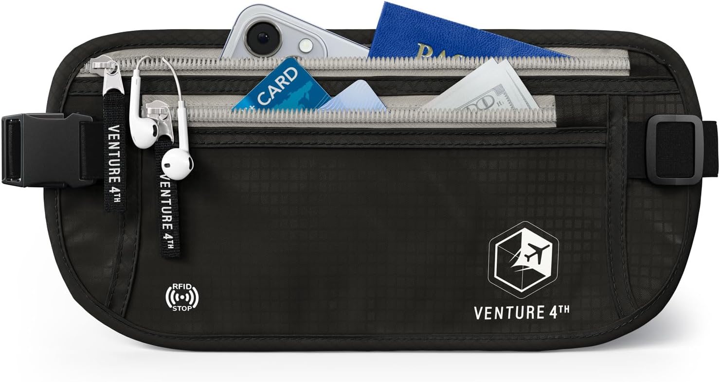 Travel Money Belt - Slim Passport Holder with RFID Blocking to Protect Cash, Credit Cards and Travel Documents