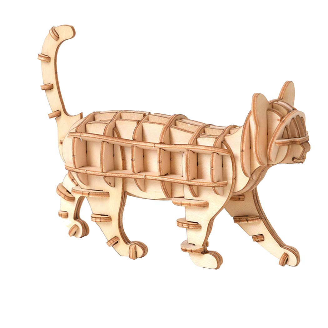 yeesport Animal Model Kit Cat Shape 3D Interactive Educational Toy Wood