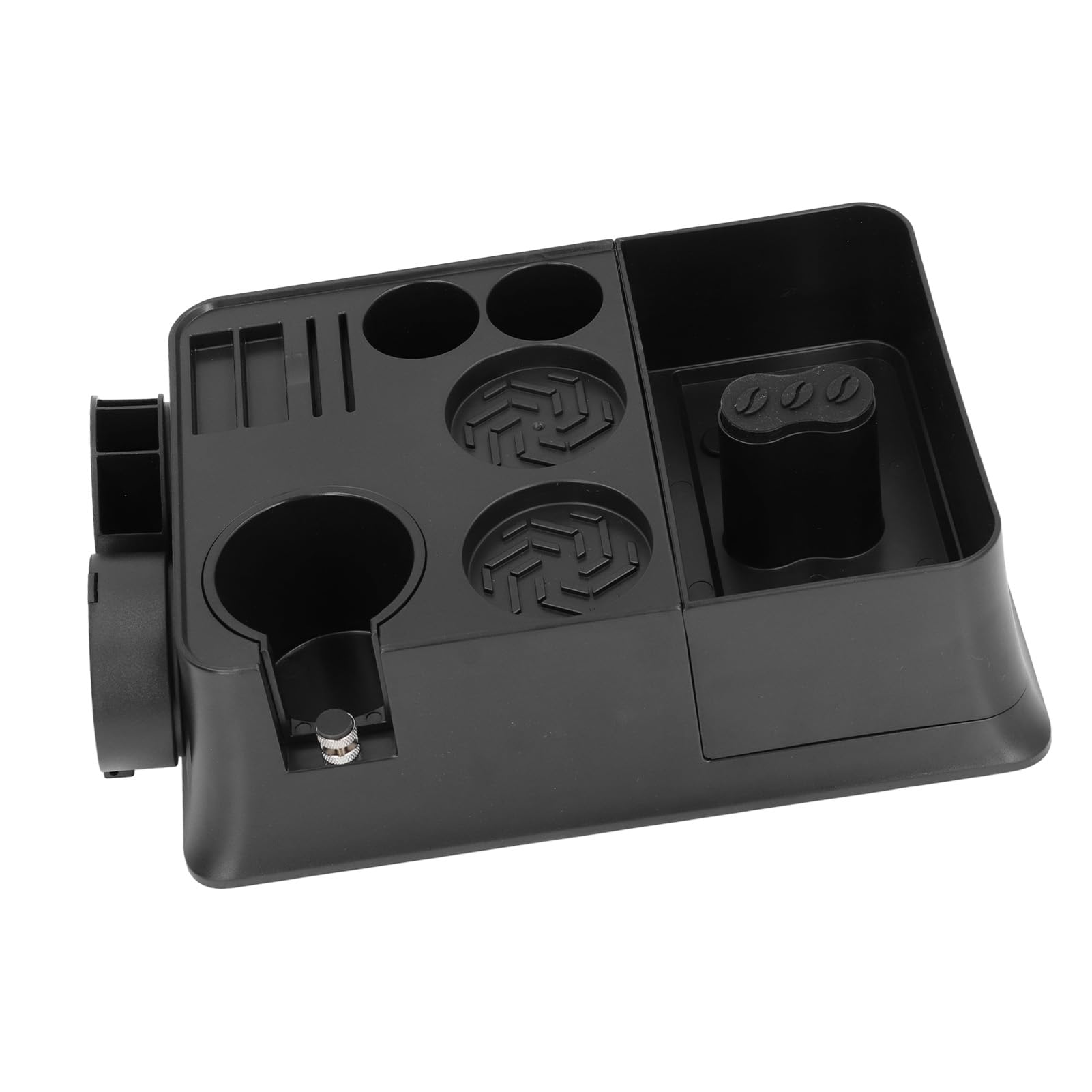 Kaffee-Organizer-Box mit Tamper-Halter, multifunktionale Tampierstation, 12-in-1-Aufbewahrungsbox für Kaffeezubehör mit Griffen für 51, 53 und 58 mm, kompakter ABS-Organizer für