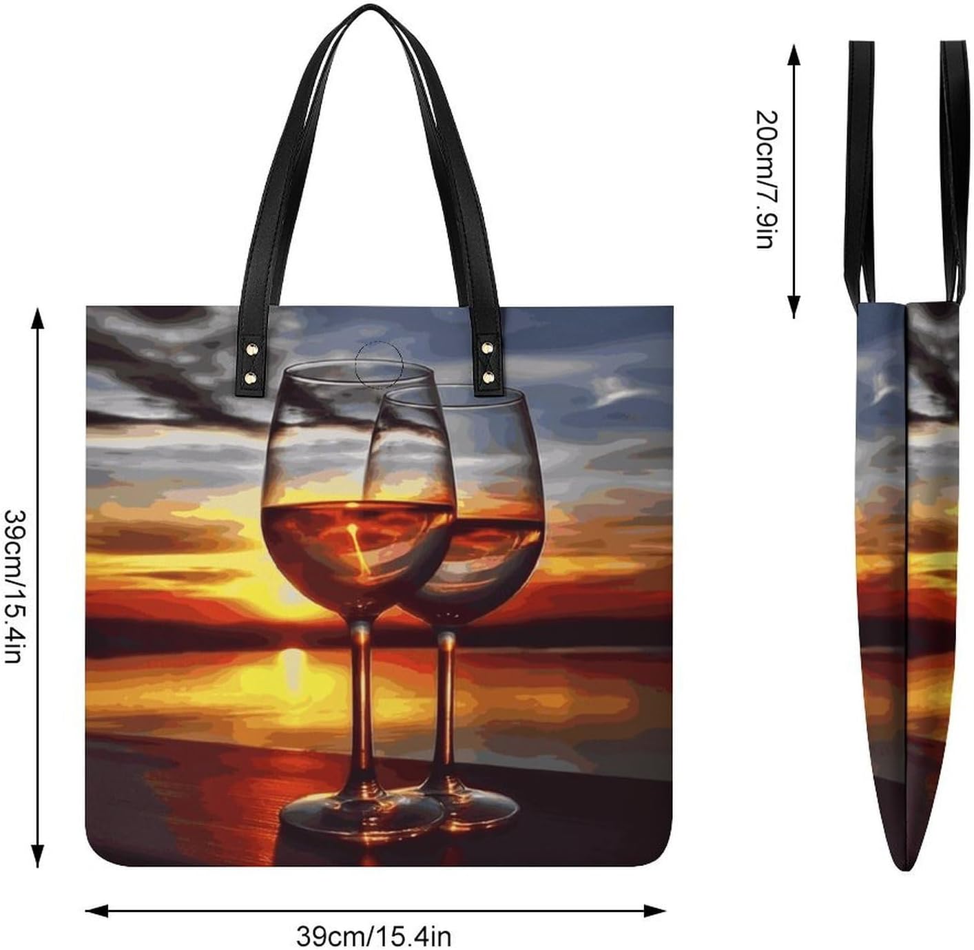 Sunset Wine Glass Tote Bag with Magnetic Buckle Reusable Grocery Bags Lightweight Cross Body Handbag for Daily Essentials