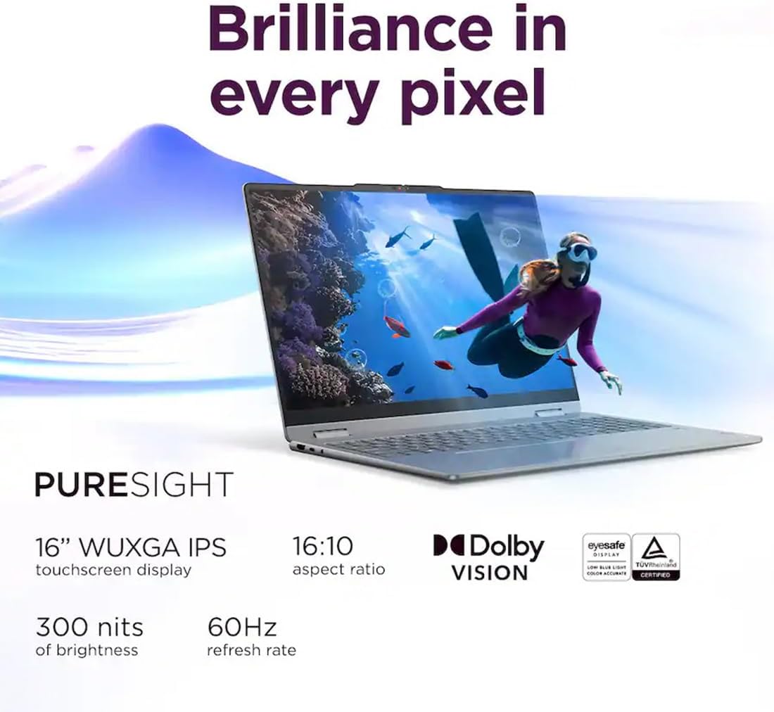 Lenovo Yoga 7i 2 in 1 Laptop, 16" 2K Touchscreen Display, Intel Core Ultra 5 226V, 16GB LPDDR5X RAM 512GB SSD, Intel Arc 130V(Up to 40 Tops), Thunderbolt 4, FP, WiFi 7, 26.5H Battery Life, Win 11