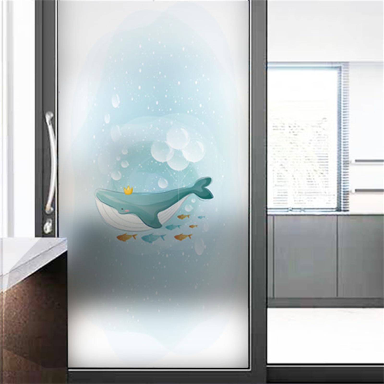 Window Film Privacy Film for Glass Windows Frosted Window Film Whale Blue Orange Window Film Privacy Self Adhesive Static Cling Privacy Window Film Window Privacy Film Bathroom Privacy Film for Glass