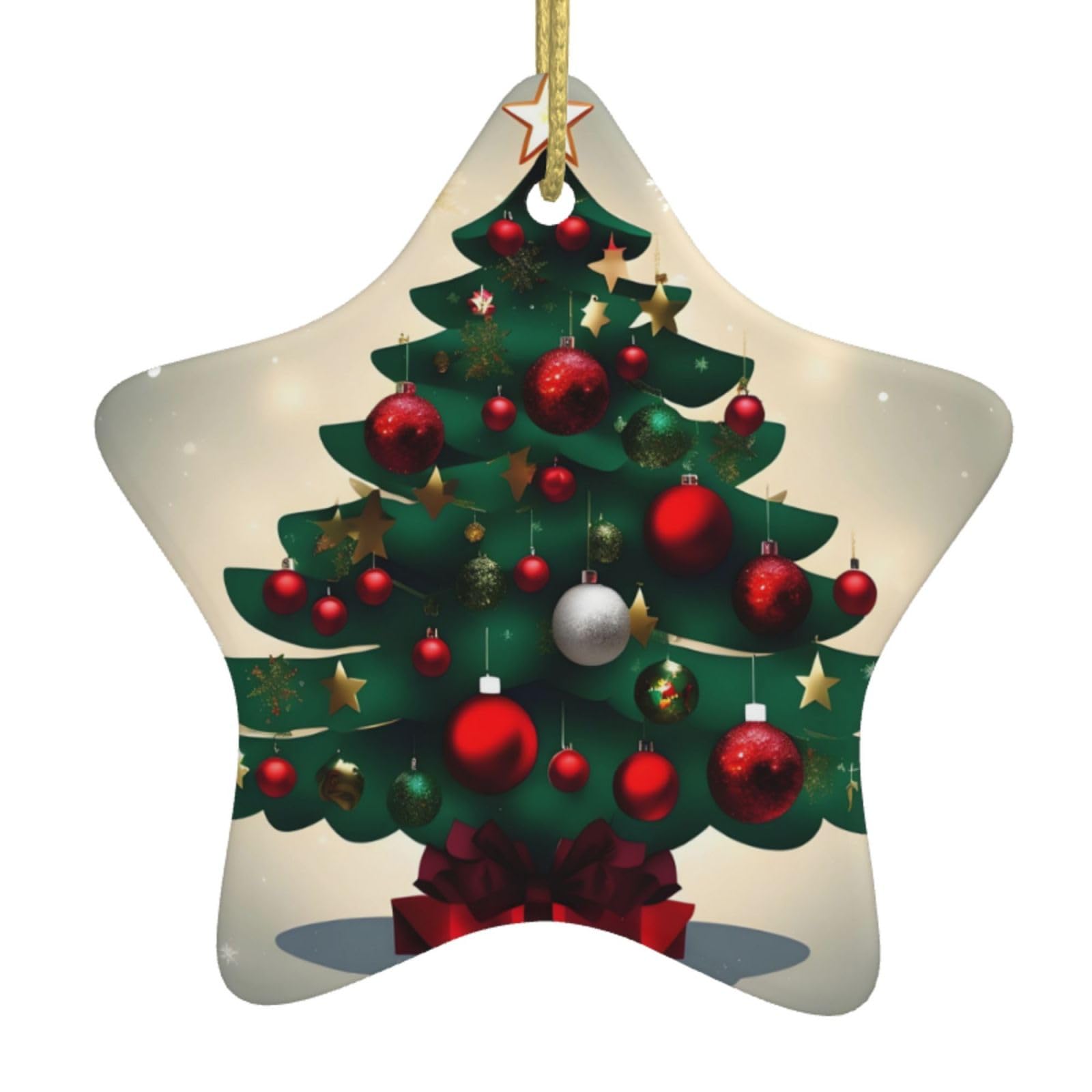 Tree Christmas Ceramic Star Pendant with Punched Holes and Gold Wire Rope, Christmas Tree Home Decoration