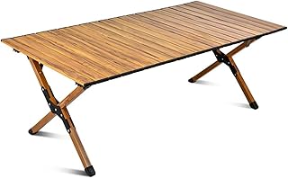 HYGRAD BUILT TO SURVIVE Wooden Effect Egg Roll Picnic Table Portable BBQ Table Foldable Wooden Effect Carry Picnic Table Garden Table Outdoor Foldable Table (90cm)