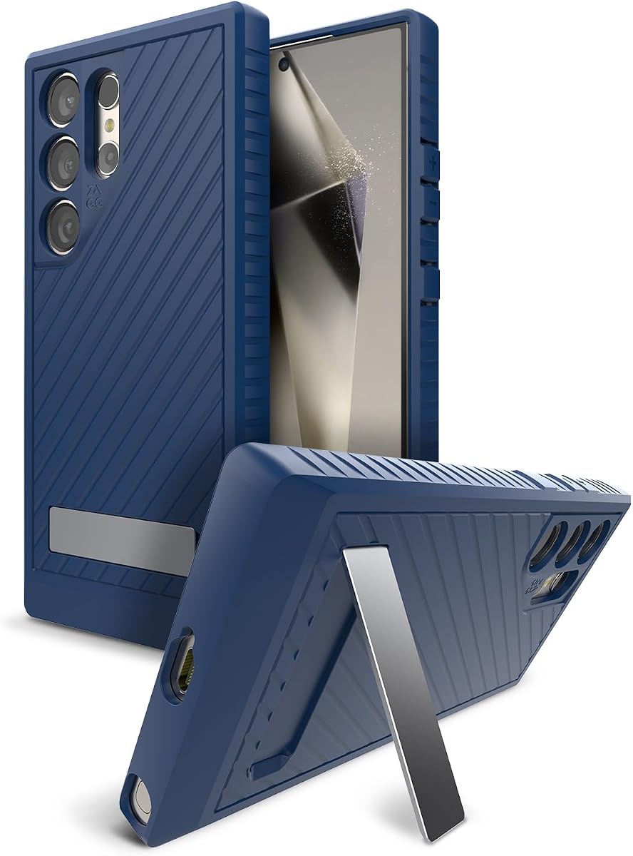 Everest Samsung Galaxy S24 Ultra Case with Kickstand - Triple Layer Graphene-Infused Drop Protection up to 20ft, Eco-Friendly Design, Textured Grip, Navy Blue