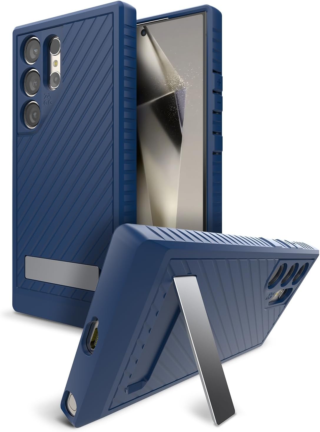 ZAGG Everest Samsung Galaxy S24 Ultra Case with Kickstand - Triple Layer Graphene-Infused Drop Protection up to 20ft, Eco-Friendly Design, Textured Grip, Navy Blue