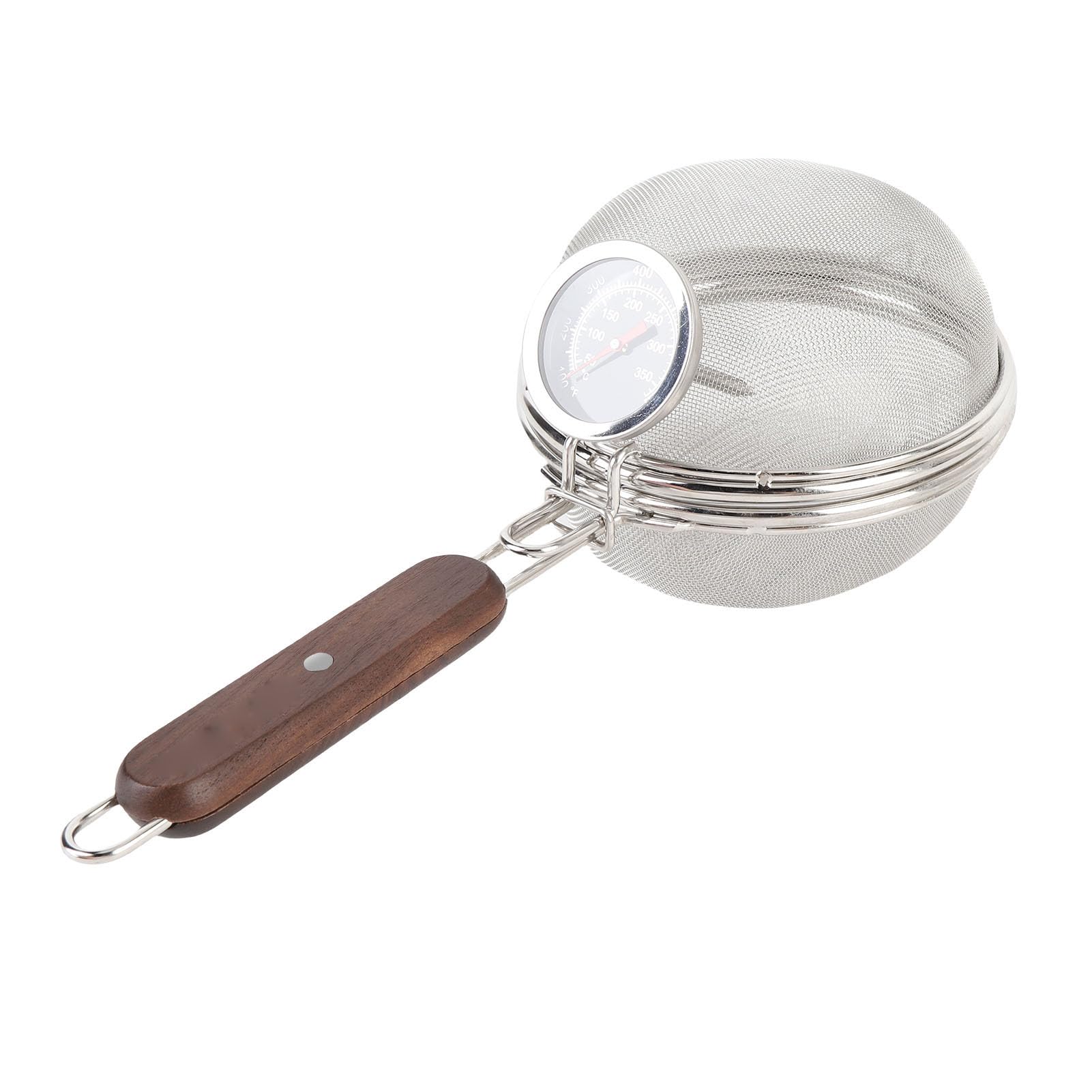 Manueller Kaffeebohnenröster mit Thermometer, Pfannenröstgerät aus Edelstahlgeflecht mit Holzgriff für den Heimgebrauch Im Freien auf Dem Gasherd Beim Camping