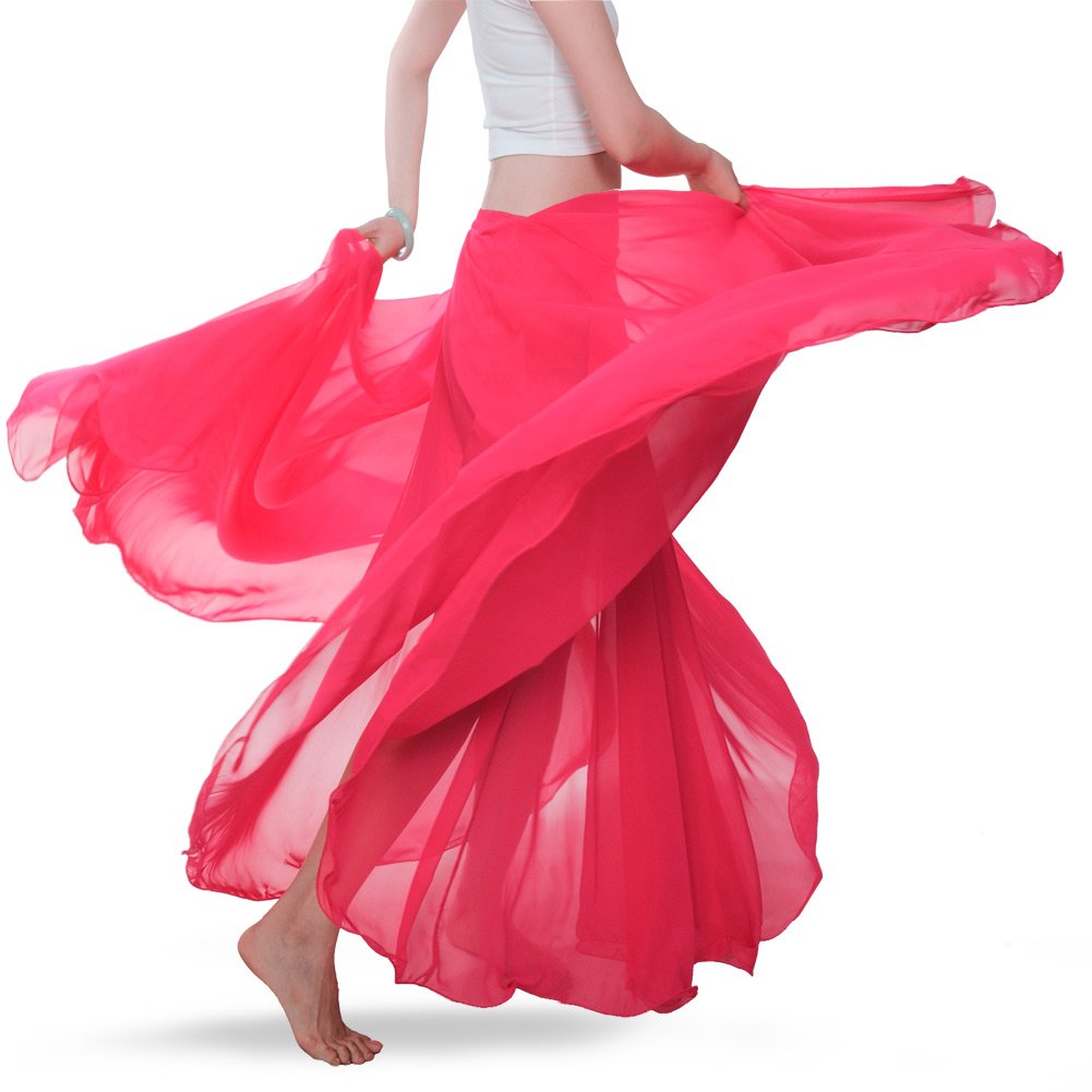 Royal Smeela Women's Hot Pink Royal Smela Belly Dance Skirt Long Ats Voile Maxi Skirt Full Tribal Bellydance Skirts Chiffon Belly Dancing Skirts For 720 Degree Big Swing Skirt Belly Dancer Outfit Sexy Belly Dance Costumes