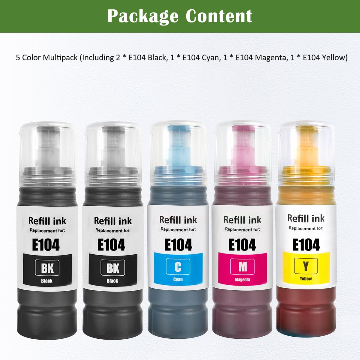 5Paquete Regenerado E104 Botellas de Tinta 4500 Página Negro 7500 Página CMY Para ET-2710 ET-2711 ET-2712 ET-2714 ET-2715 ET-2720 ET-2721 ET-2726 ET-4700 ET-2810 ET-2815 ET-2820 ET-2821 ET-2825