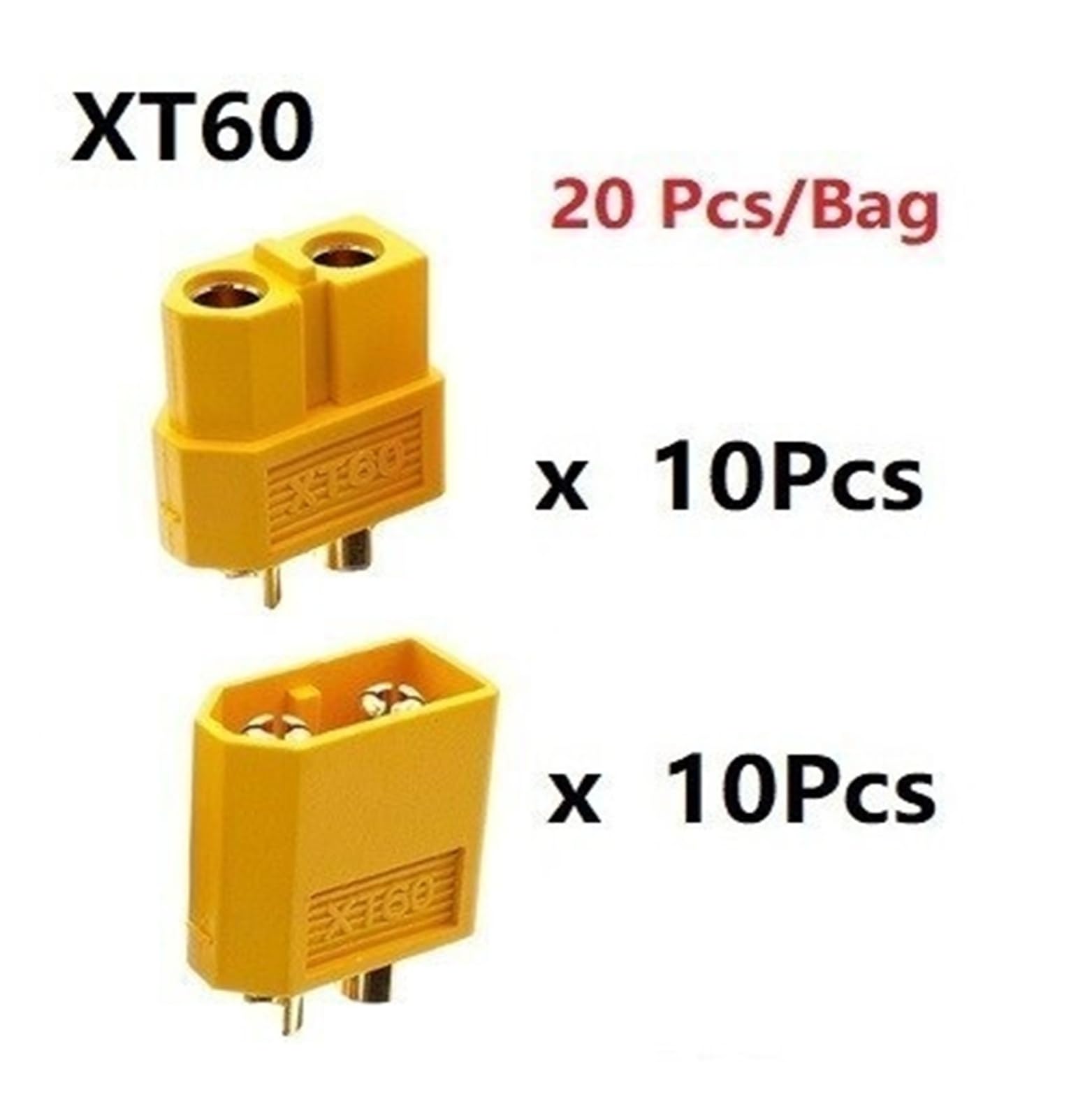 10 par XT60 męskie żeńskie złącze kulowe, pozłacana wtyczka zasilania 60 A do akumulatora RC LiPo Drone Quadcopter (10 par)