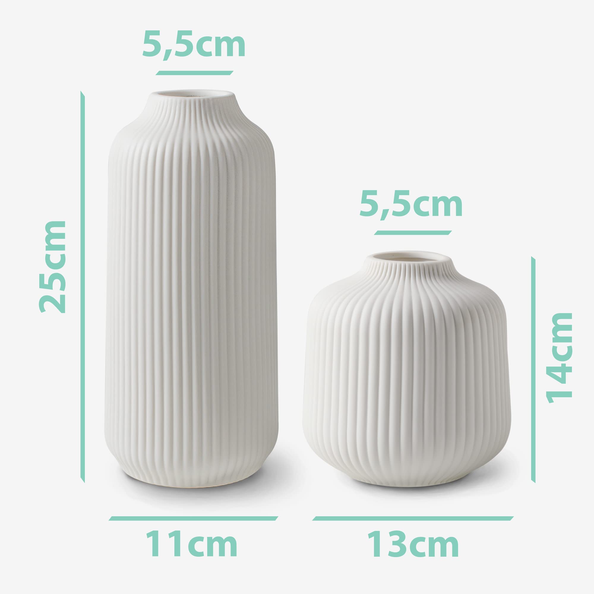 flature Vase en céramique de Style Nordique, Vase Moderne déco pour Herbe de la Pampa, Ensemble de Vases déco bohème en Blanc Mat, Vase pour décorer la Maison de Fleurs fraîches ou séchées, Lot de 2