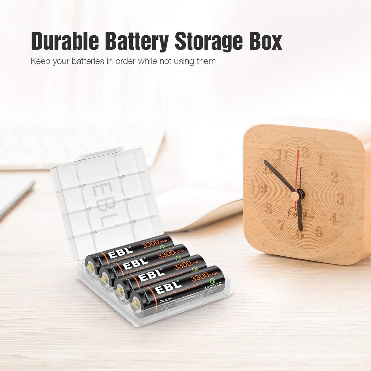 EBL AA Battery 1.5V AA Lithium ion Batteries 3300mWh High Capacity with Micro USB Cable, 2 Hours Quick Charge USB AA Rechargeable Batteries 4 Packs
