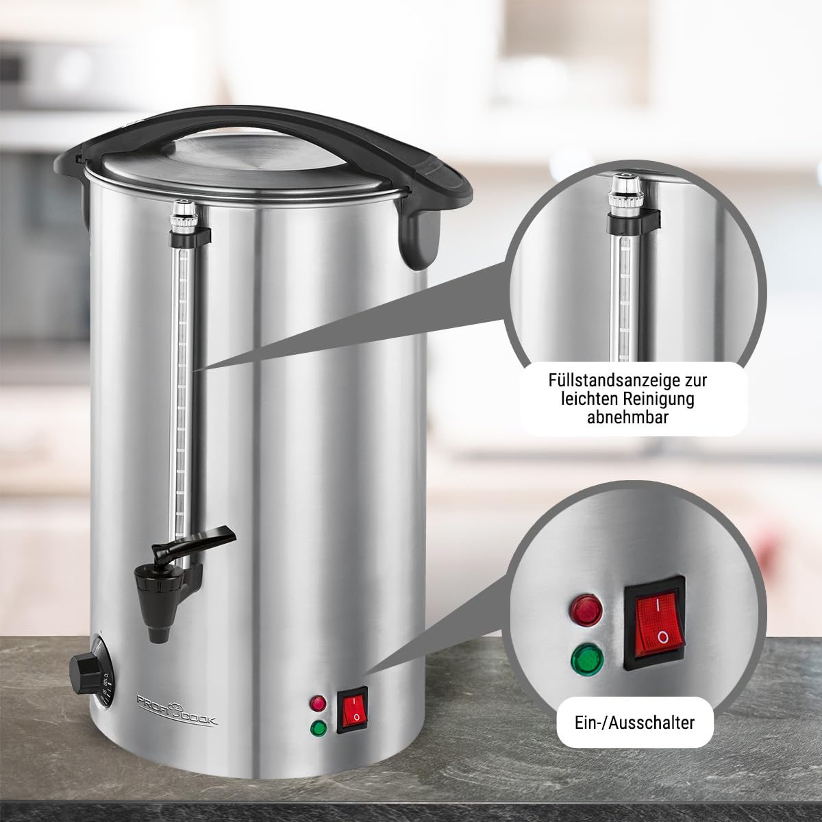 Macchina per bevande calde ProfiCook® con capacità del serbatoio di 7 litri | macchina per vin brulé con alloggiamento in acciaio inox di alta qualità | macchina per vin brulé,tè e caffè | PC-HGA 1196