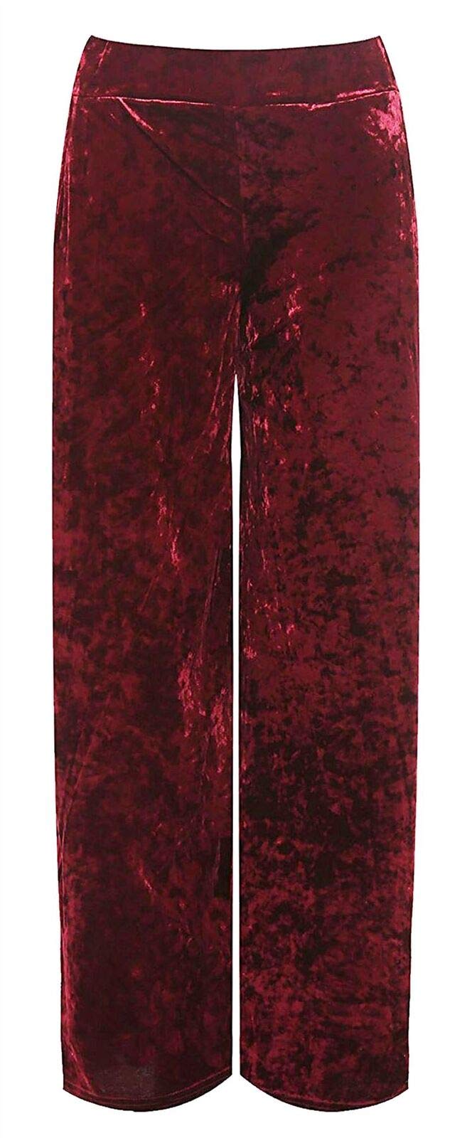 Womens Ladies Velour Velvet Trouser Side Pocket Elasticated Wide Leg Palazzo