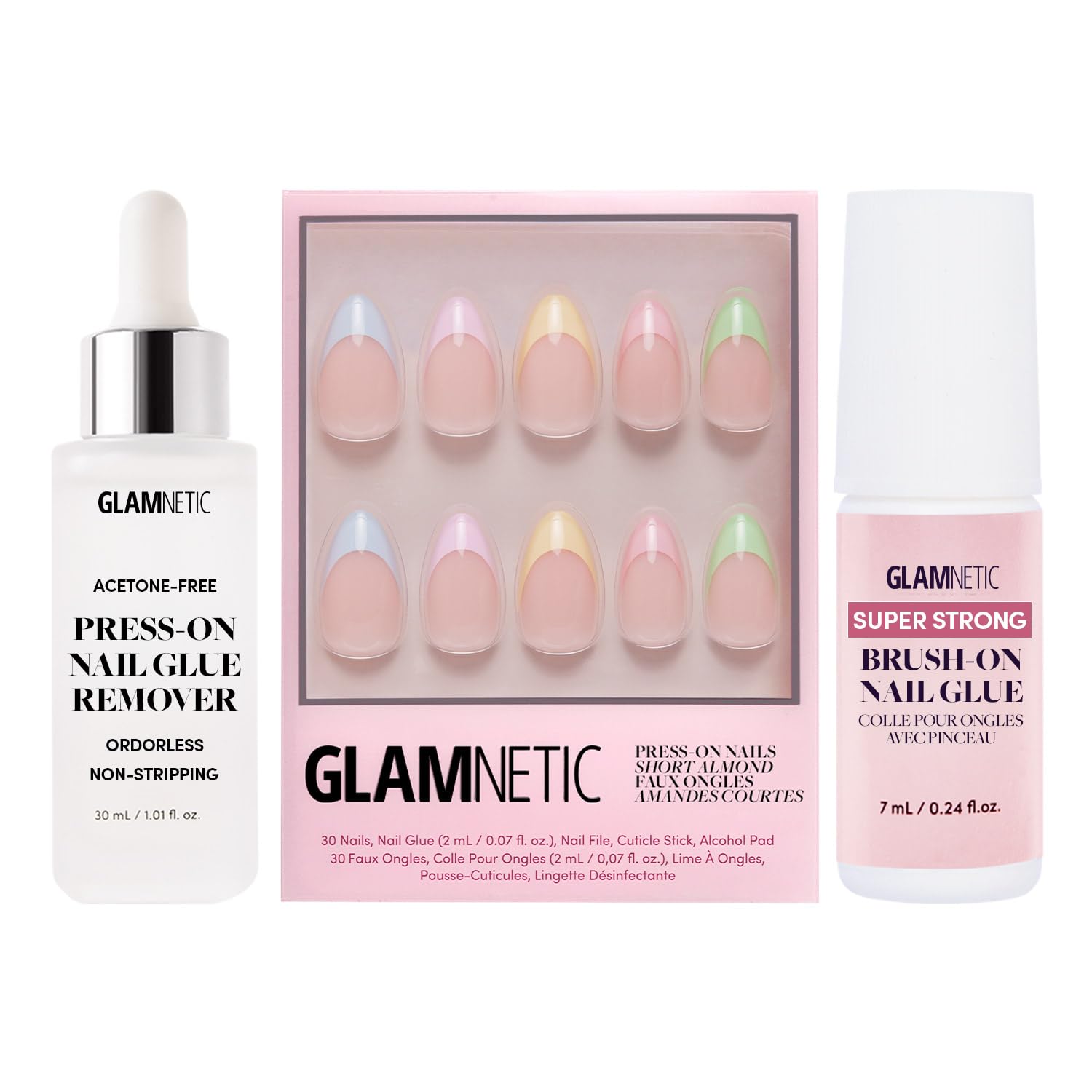 Glamnetic Press On Almond Nails - Confetti, Semi-Transparent, Reusable | 15 Sizes - 30 Nail Kit with Brush On Glue & Remover