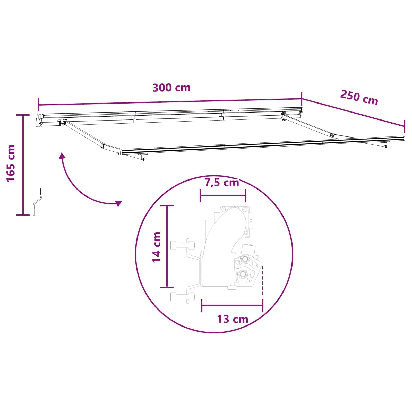 Gelenkarmmarkise Ausziehbar mit Handkurbel 3 x 2,5 m Hellgrau | Flexibler Sonnenschutz für Balkon und Terrasse mit stabilem Aluminiumgestell und wetterbeständigem Stoff.