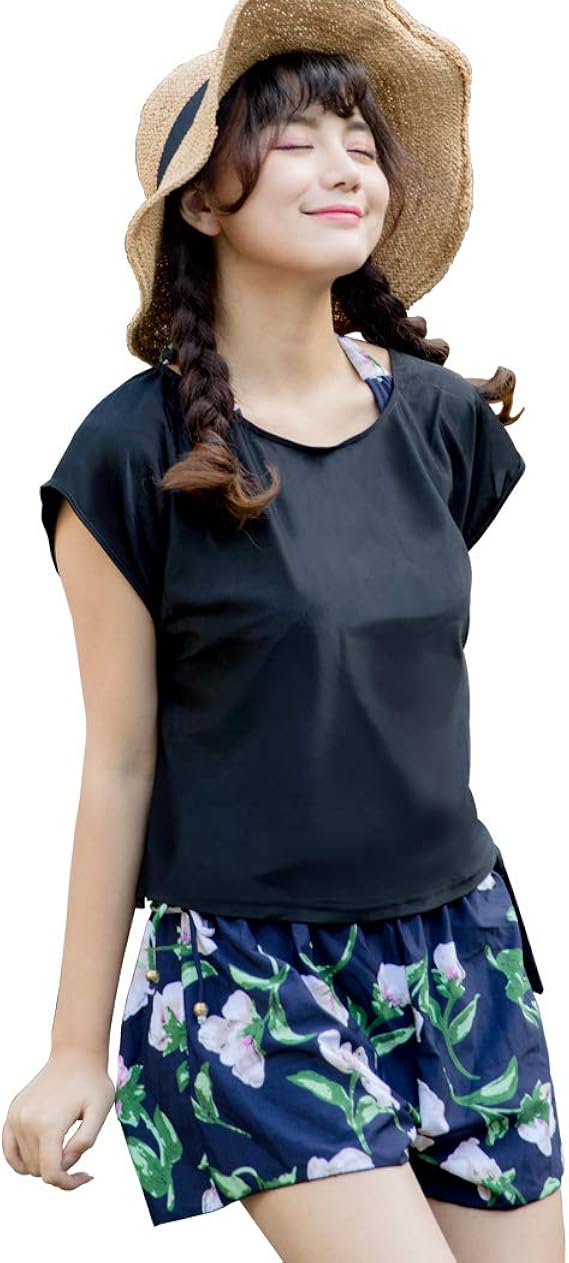 Amazon Teddyshop 水着 レディース 体型カバー タンキニ 4点セット 大人 ビキニ タンクトップ ショートパンツ Tシャツ ラッシュガード ママ水着 Hys1618 タンキニ 通販