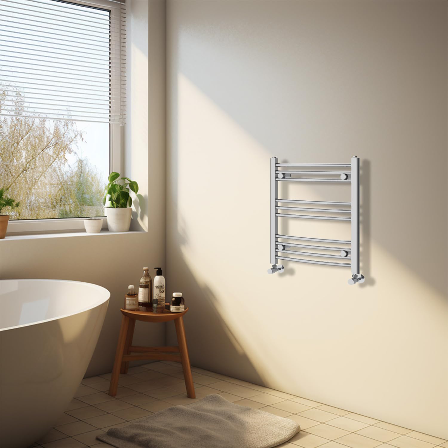 NRG Chrome Heated Towel Rail Curved Designer Bathroom Radiator - 600×500mm